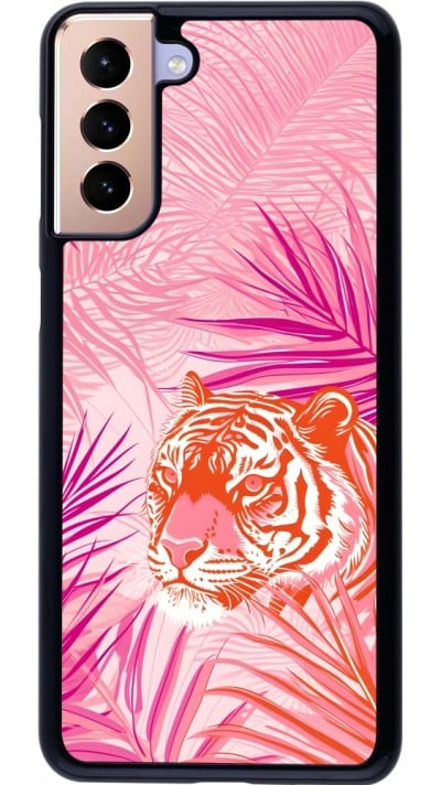 Coque Samsung Galaxy S21+ 5G - Tigre palmiers roses