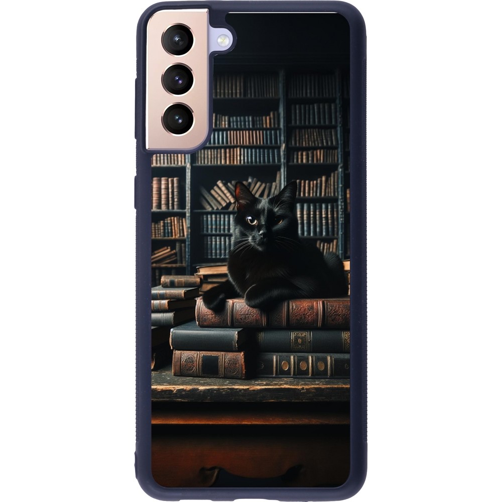 Coque Samsung Galaxy S21+ 5G - Silicone rigide noir Chat livres sombres