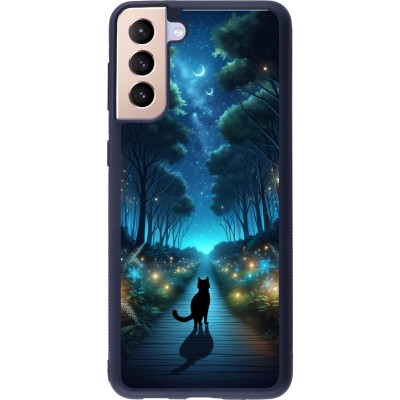 Coque Samsung Galaxy S21+ 5G - Silicone rigide noir Chat noir promenade