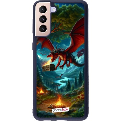 Coque Samsung Galaxy S21+ 5G - Silicone rigide noir Dragon Volant Forêt Trésor