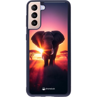 Coque Samsung Galaxy S21+ 5G - Silicone rigide noir Elephant Sunrise Beauty