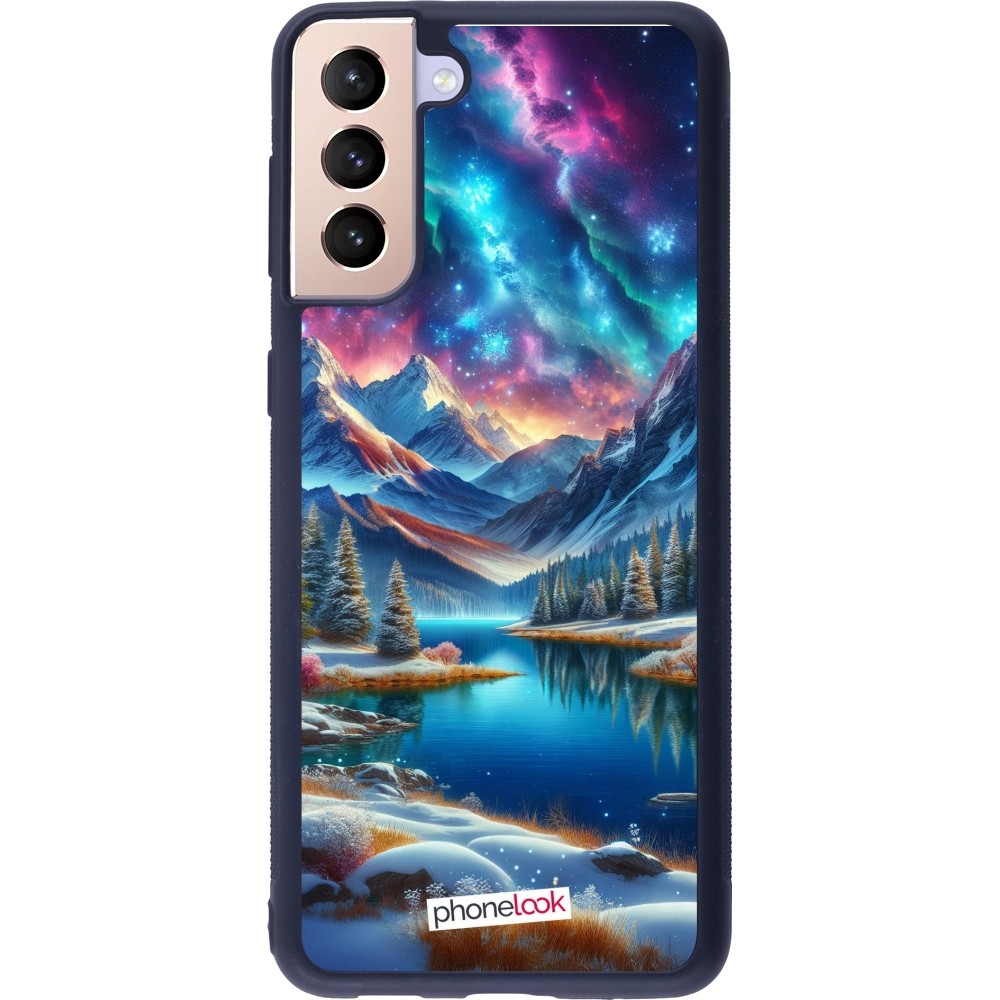 Coque Samsung Galaxy S21+ 5G - Silicone rigide noir Fantasy Mountain Lake Sky Stars