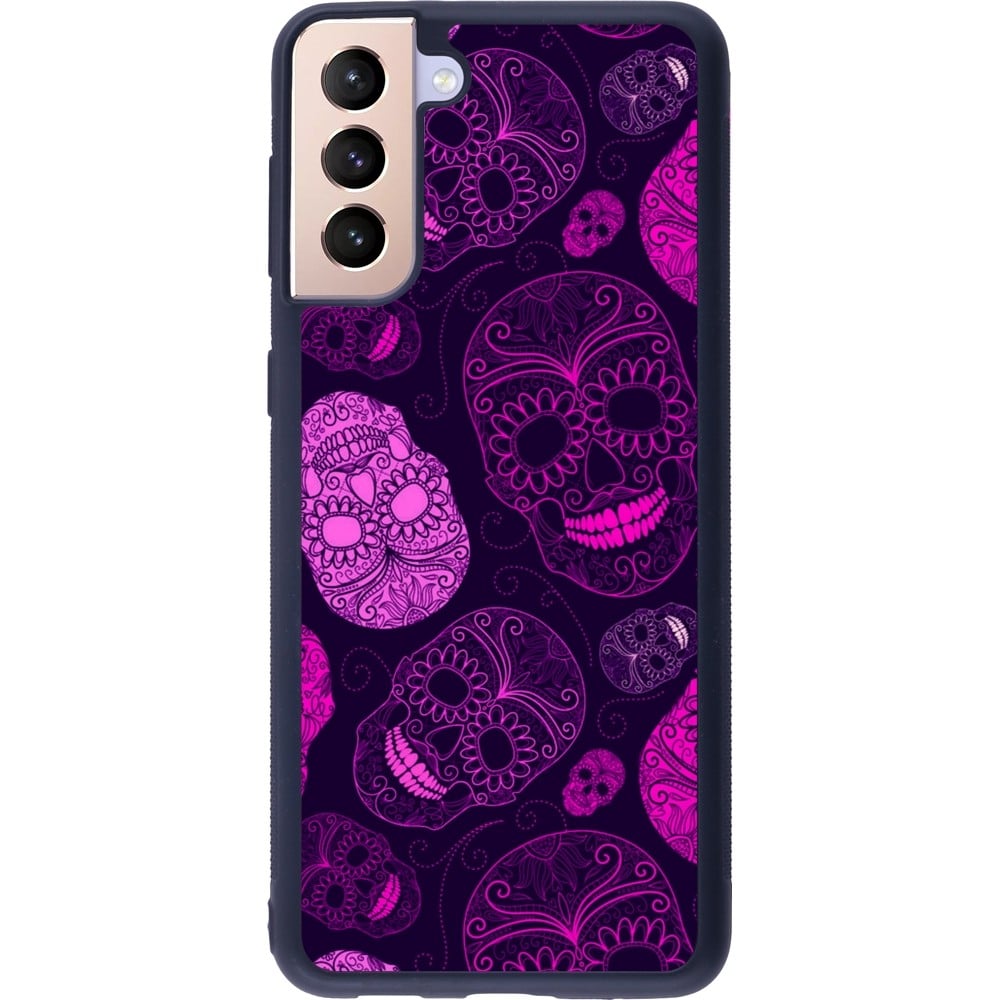 Coque Samsung Galaxy S21+ 5G - Silicone rigide noir Halloween 2023 pink skulls