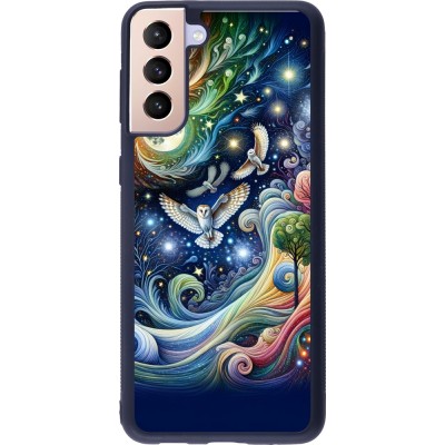 Coque Samsung Galaxy S21+ 5G - Silicone rigide noir hibou volant floral