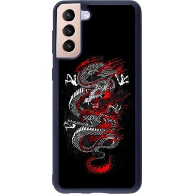 Coque Samsung Galaxy S21+ 5G - Silicone rigide noir Japanese style Dragon Tattoo Red Black