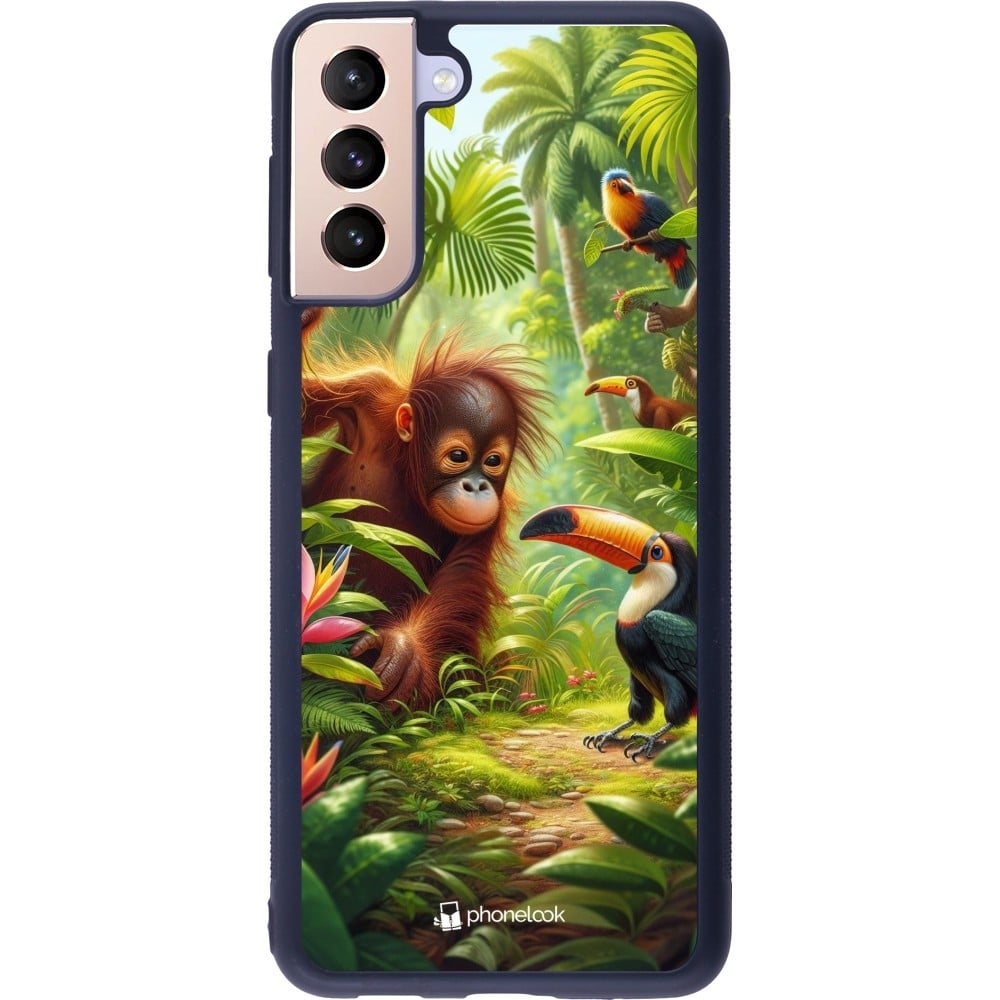 Coque Samsung Galaxy S21+ 5G - Silicone rigide noir Jungle Tropicale Tayrona