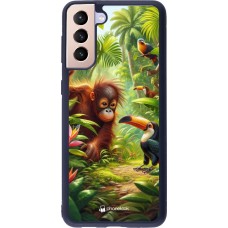 Coque Samsung Galaxy S21+ 5G - Silicone rigide noir Jungle Tropicale Tayrona