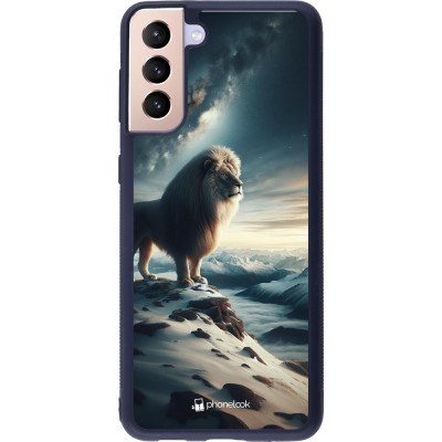 Coque Samsung Galaxy S21+ 5G - Silicone rigide noir Le lion blanc