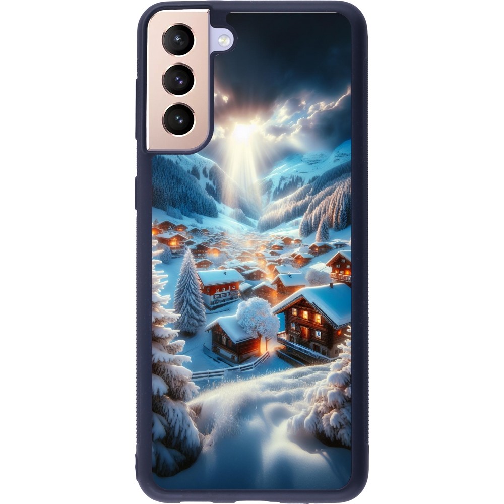 Coque Samsung Galaxy S21+ 5G - Silicone rigide noir Mont Neige Lumière