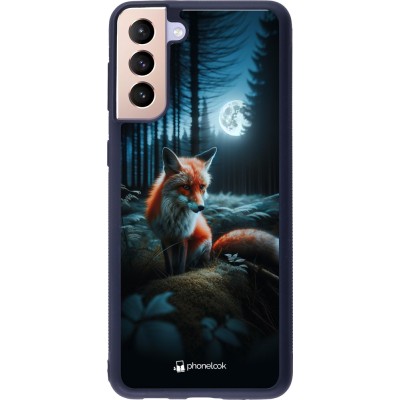 Coque Samsung Galaxy S21+ 5G - Silicone rigide noir Renard lune forêt