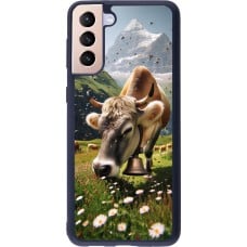 Coque Samsung Galaxy S21+ 5G - Silicone rigide noir Vache montagne Valais