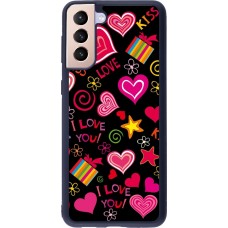 Coque Samsung Galaxy S21+ 5G - Silicone rigide noir Valentine 2023 love symbols