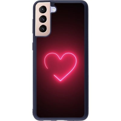 Coque Samsung Galaxy S21+ 5G - Silicone rigide noir Valentine 2023 single neon heart