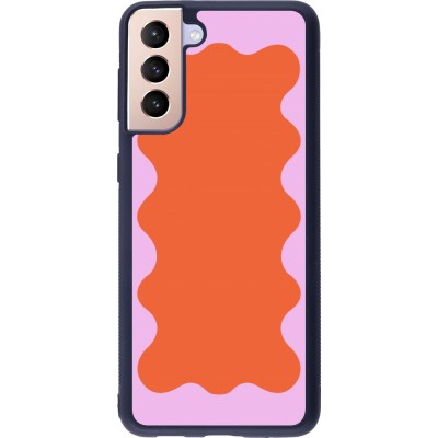 Coque Samsung Galaxy S21+ 5G - Silicone rigide noir Wavy Rectangle Orange Pink