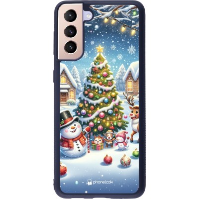 Coque Samsung Galaxy S21+ 5G - Silicone rigide noir Noël 2023 bonhomme de neige et sapin