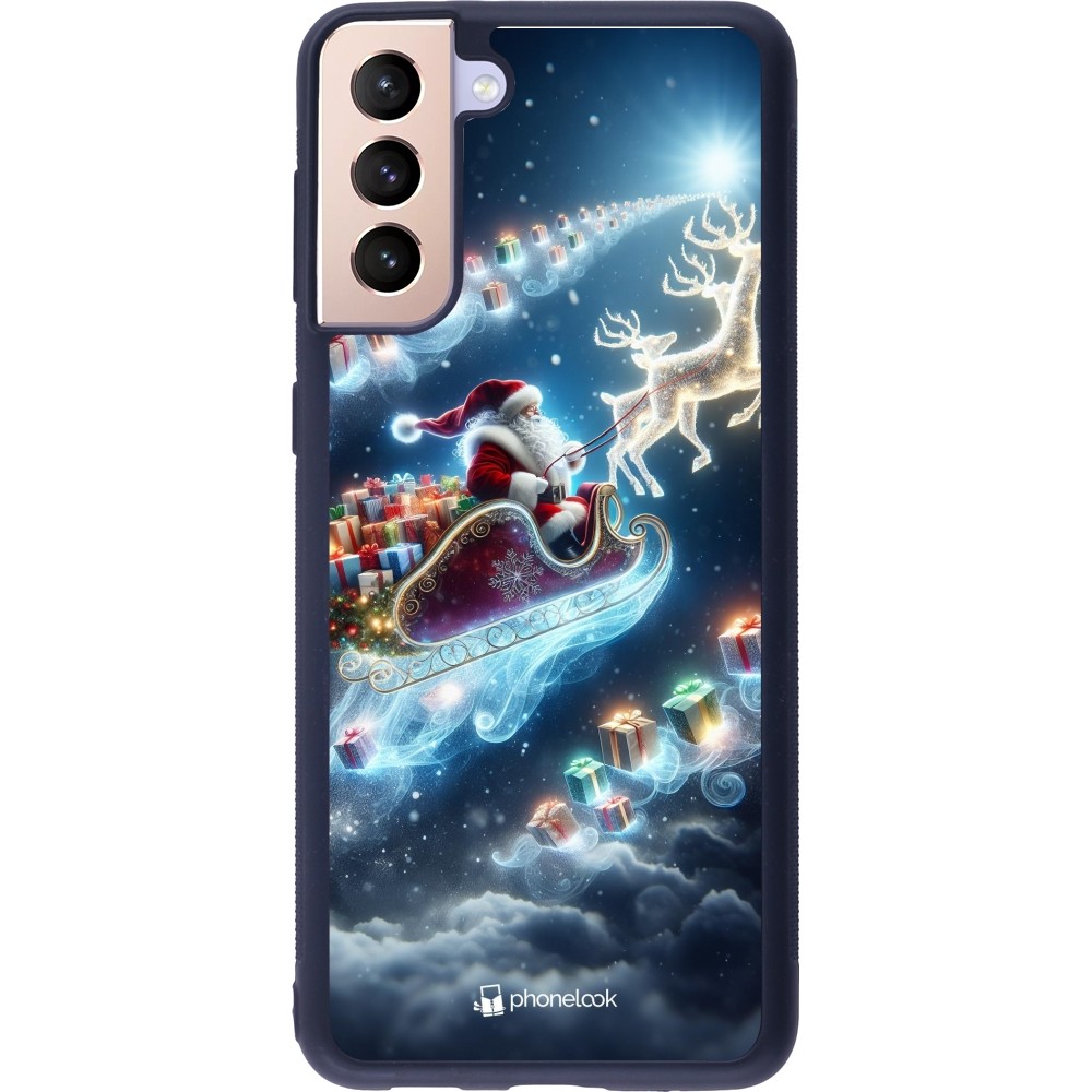 Coque Samsung Galaxy S21+ 5G - Silicone rigide noir Noël 2023 Père Noël enchanté