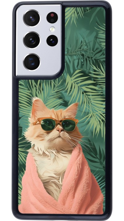 Coque Samsung Galaxy S21 Ultra 5G - Cat Summer Palms