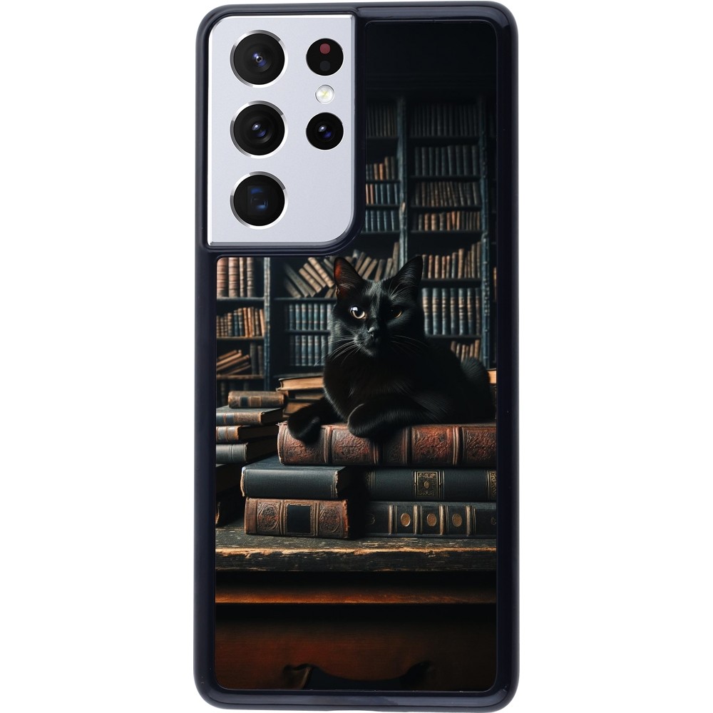 Samsung Galaxy S21 Ultra 5G Case Hülle - Katze Bücher dunkel