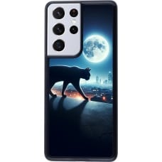 Coque Samsung Galaxy S21 Ultra 5G - Chat noir sous la pleine lune