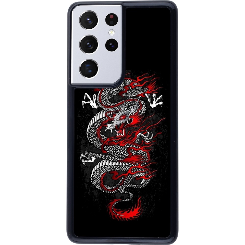 Coque Samsung Galaxy S21 Ultra 5G - Japanese style Dragon Tattoo Red Black