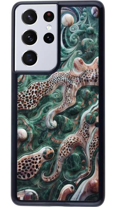 Samsung Galaxy S21 Ultra 5G Case Hülle - Grüner Marmor und abstrakter Leopard