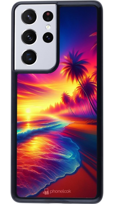 Coque Samsung Galaxy S21 Ultra 5G - Plage coucher soleil flashy