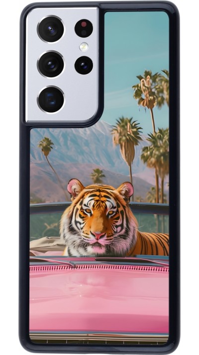 Coque Samsung Galaxy S21 Ultra 5G - Tigre voiture rose