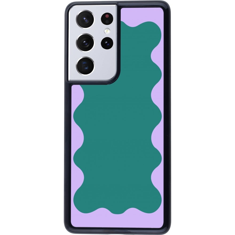 Coque Samsung Galaxy S21 Ultra 5G - Wavy Rectangle Green Purple