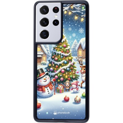 Coque Samsung Galaxy S21 Ultra 5G - Noël 2023 bonhomme de neige et sapin