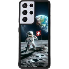 Coque Samsung Galaxy S21 Ultra 5G - Silicone rigide noir Astro Suisse sur lune