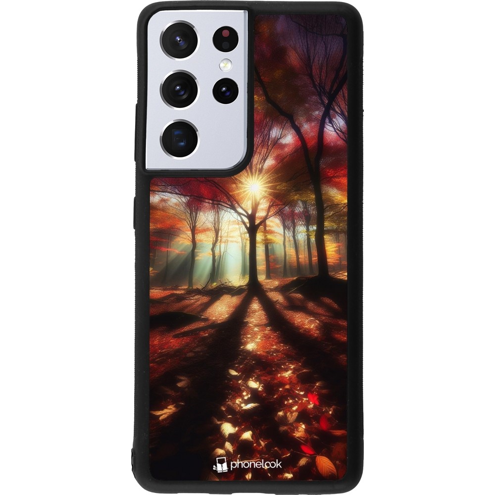 Coque Samsung Galaxy S21 Ultra 5G - Silicone rigide noir Automne doré glare