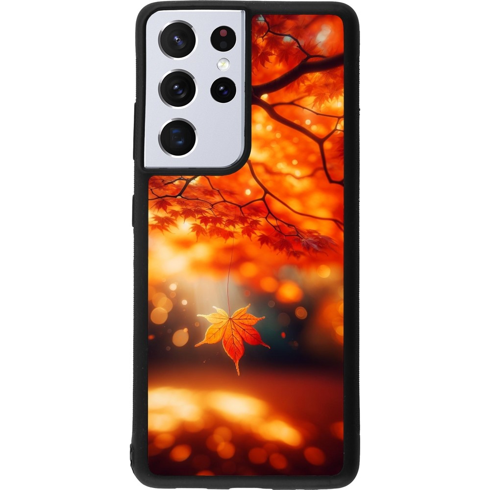 Coque Samsung Galaxy S21 Ultra 5G - Silicone rigide noir Automne Magique Orange