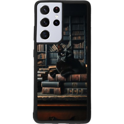 Coque Samsung Galaxy S21 Ultra 5G - Silicone rigide noir Chat livres sombres