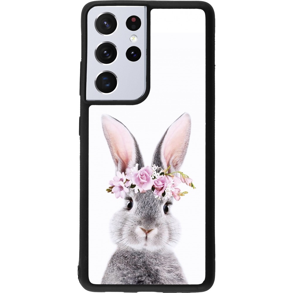 Coque Samsung Galaxy S21 Ultra 5G - Silicone rigide noir Easter 2023 flower bunny