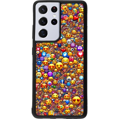 Coque Samsung Galaxy S21 Ultra 5G - Silicone rigide noir Emoji mixed