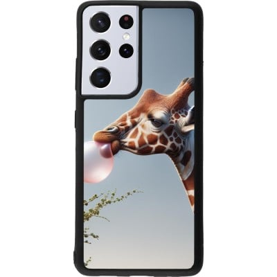 Coque Samsung Galaxy S21 Ultra 5G - Silicone rigide noir Girafe à bulle