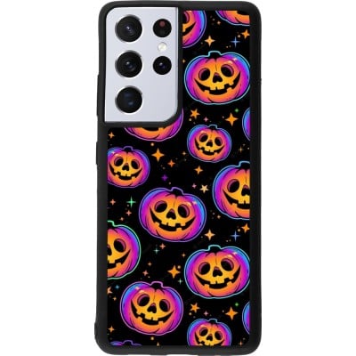 Coque Samsung Galaxy S21 Ultra 5G - Silicone rigide noir Halloween 2024 rainbow pumpkins