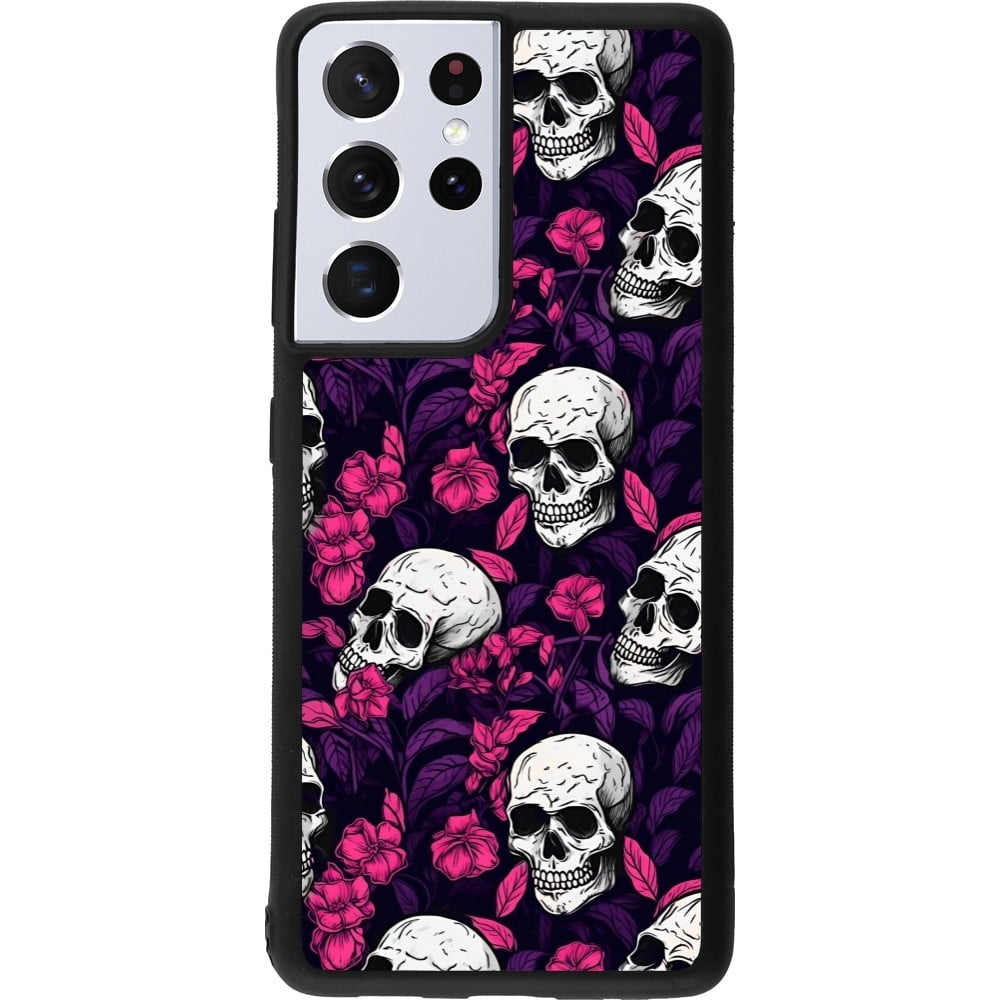 Coque Samsung Galaxy S21 Ultra 5G - Silicone rigide noir Halloween 2024 romantic skulls