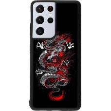 Coque Samsung Galaxy S21 Ultra 5G - Silicone rigide noir Japanese style Dragon Tattoo Red Black