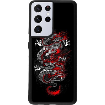 Coque Samsung Galaxy S21 Ultra 5G - Silicone rigide noir Japanese style Dragon Tattoo Red Black