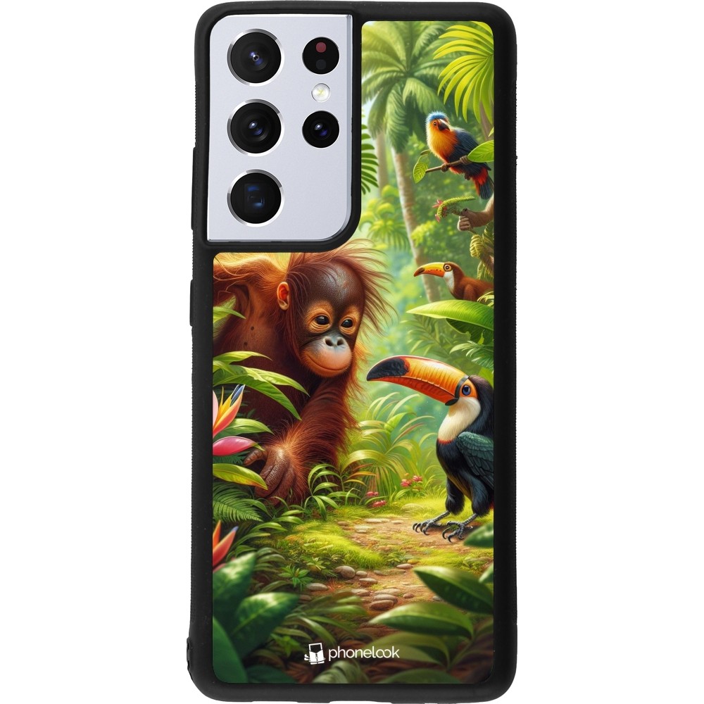 Coque Samsung Galaxy S21 Ultra 5G - Silicone rigide noir Jungle Tropicale Tayrona