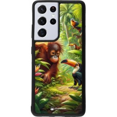 Coque Samsung Galaxy S21 Ultra 5G - Silicone rigide noir Jungle Tropicale Tayrona