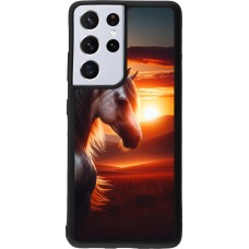 Coque Samsung Galaxy S21 Ultra 5G - Silicone rigide noir Majestic Sunset Horse