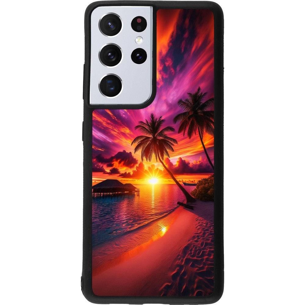 Coque Samsung Galaxy S21 Ultra 5G - Silicone rigide noir Maldives Dusk Bliss