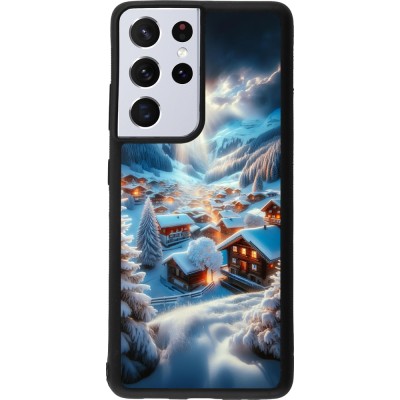 Coque Samsung Galaxy S21 Ultra 5G - Silicone rigide noir Mont Neige Lumière