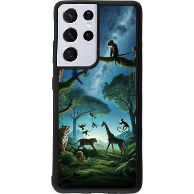 Coque Samsung Galaxy S21 Ultra 5G - Silicone rigide noir Paradis des animaux exotiques