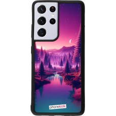 Coque Samsung Galaxy S21 Ultra 5G - Silicone rigide noir Paysage Violet-Rose