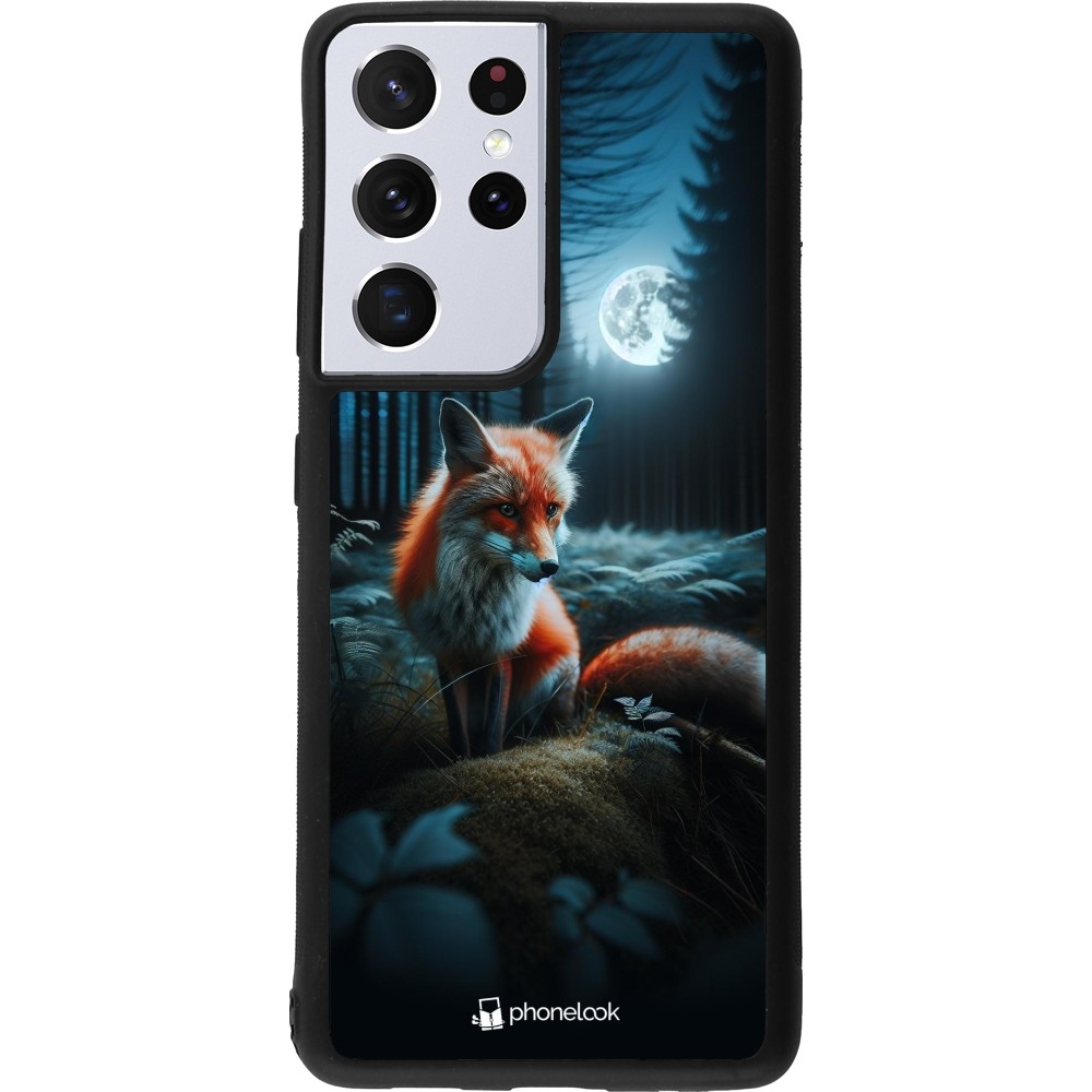 Coque Samsung Galaxy S21 Ultra 5G - Silicone rigide noir Renard lune forêt