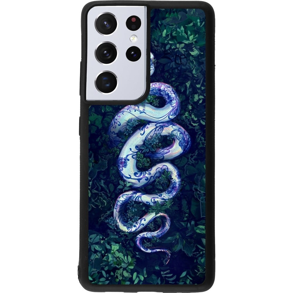 Coque Samsung Galaxy S21 Ultra 5G - Silicone rigide noir Serpent Blue Anaconda