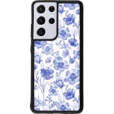 Coque Samsung Galaxy S21 Ultra 5G - Silicone rigide noir Spring 23 watercolor blue flowers